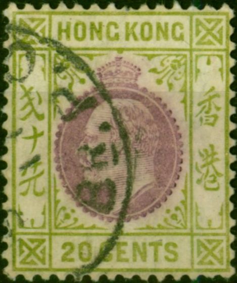 Hong Kong 1911 20c Purple & Sage-Green SG96 Fine Used (2). King George V (1910-1936) Used Stamps