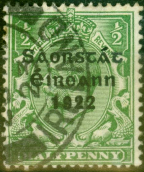 Rare Postage Stamp from Ireland 1923 1/2d Green SG67 Harrison Coil Fine Used