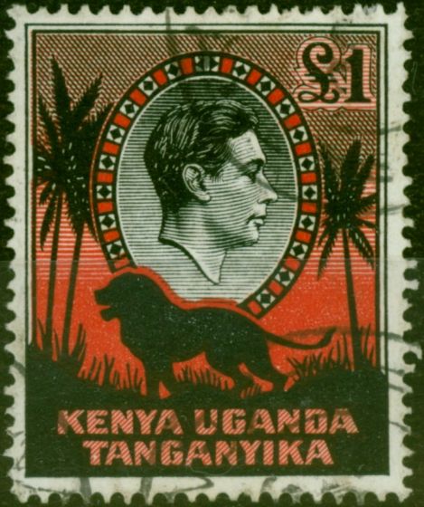 Old Postage Stamp KUT 1941 £1 Black & Red SG150a P.14 V.F.U (2)