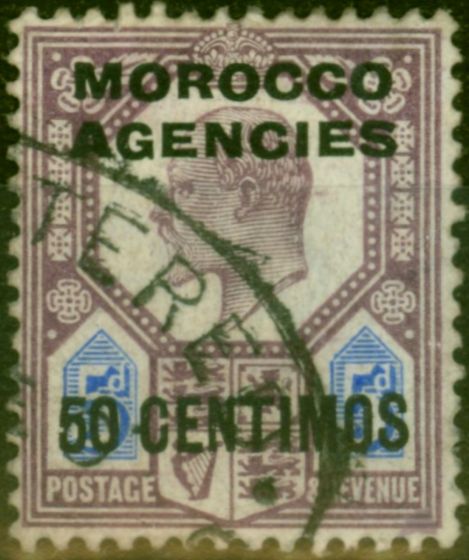 Collectible Postage Stamp Morocco Agencies 1907 50c on 5d Dull Purple & Ultramarine SG119 Good Used