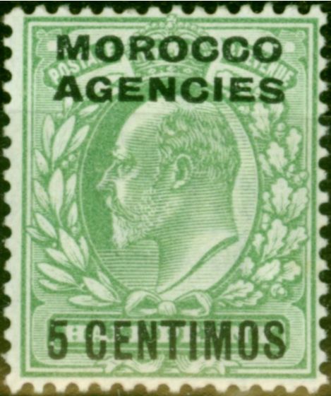 Rare Postage Stamp from Morocco Agencies 1907 5c on 1/2d Pale Yellowish Green SG112 Fine Lightly Mtd Mint