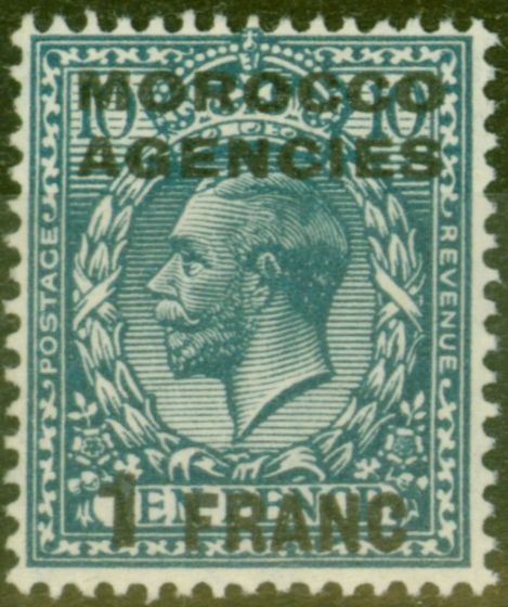 Old Postage Stamp from Morocco Agencies 1917 1f on 10d Turq-Blue SG199 Fine Lightly Mtd Mint