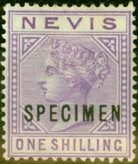 Old Postage Stamp from Nevis 1890 1s Pale Violet Specimen SG34s Fine Mtd Mint