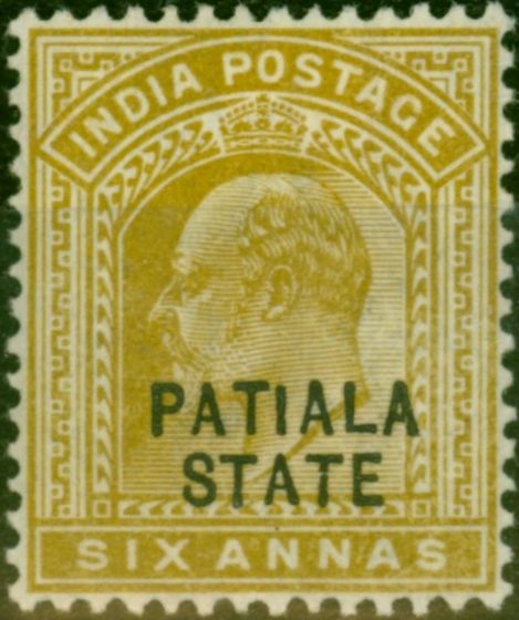 Old Postage Stamp Patiala 1905 6a Olive-Bistre SG42 Fine MM
