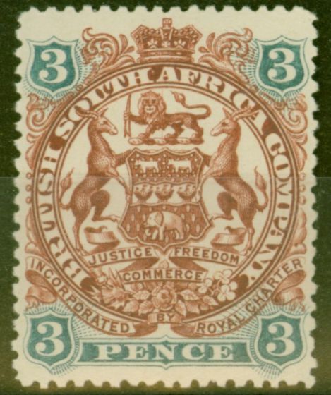 Valuable Postage Stamp from Rhodesia 1897 3d Brown-Red & Slate-Blue SG69 V.F Lightly Mtd Mint