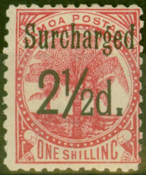 Rare Postage Stamp from Samoa 1898 2 1/2d on 1s Dull Rose-Carmine SG86 Fine Mtd Mint (14)