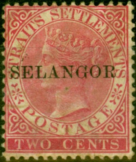 Old Postage Stamp from Selangor 1890 2c Bright Rose SG42 Type 33 Fine Unused