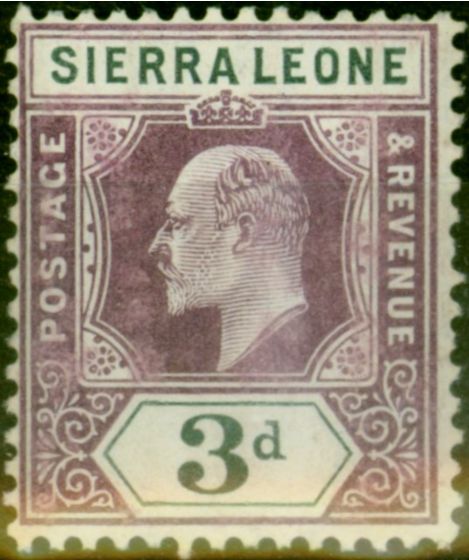 Valuable Postage Stamp Sierra Leone 1905 3d Dull Purple & Grey SG91 Fine MM 1