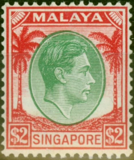 Collectible Postage Stamp from Singapore 1948 $2 Green & Scarlet SG14 Fine MM
