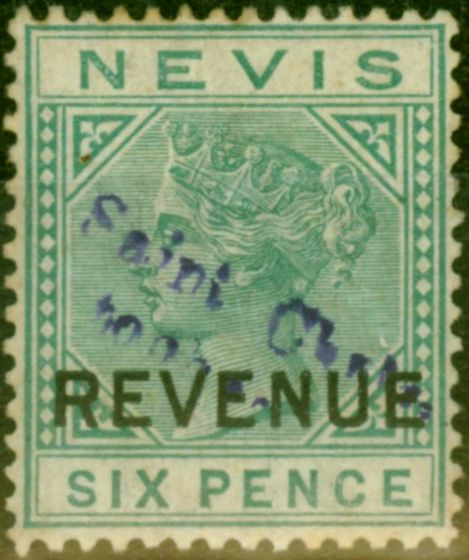 Collectible Postage Stamp from St Christopher 1883 6d Green Revenue SGR2 Fine Mtd Mint
