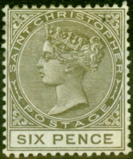 Old Postage Stamp from St Christopher 1890 6d Olive-Brown SG19 Fine Mtd Mint
