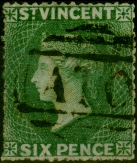 Collectible Postage Stamp from St Vincent 1861 6d Deep Yellow-Green SG2 Very Fine Used