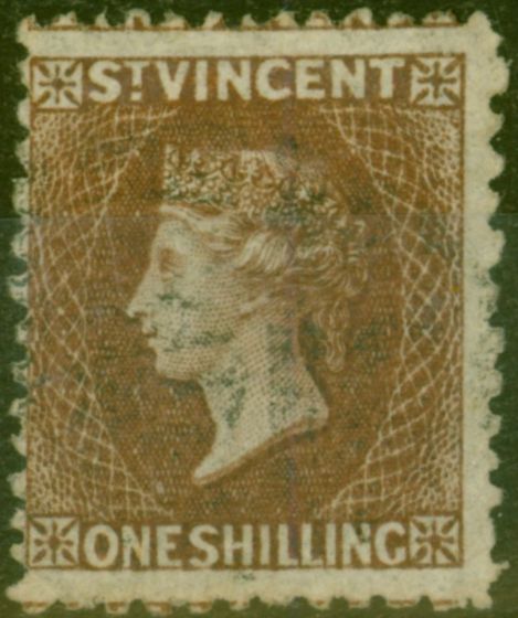 Old Postage Stamp from St Vincent 1869 1s Brown SG14 Fine Used (2)
