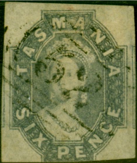Rare Postage Stamp from Tasmania 1865 6d Slate-Violet SG48 Good Used (2)