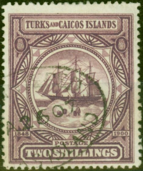 Old Postage Stamp from Turks & Caicos Islands 1900 2s Purple SG108 Fine Used