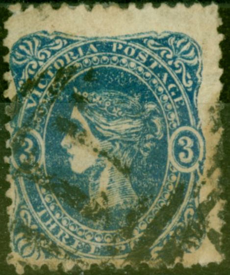 Old Postage Stamp from Victoria 1860 3d Deep Blue SG88 Good Used