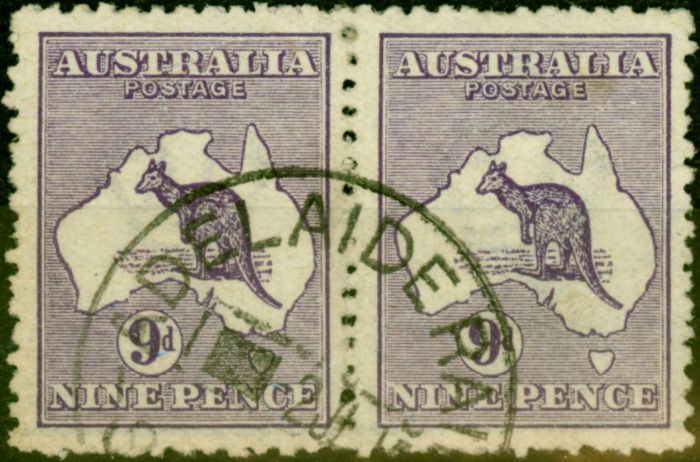 Old Postage Stamp from Australia 1913 9d Violet SG10 Fine Used Pair