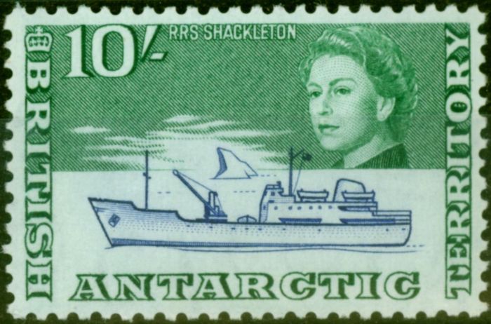 Rare Postage Stamp from B.A.T 1963 10s Deep Ultramarine & Emerald SG14 V.F Lightly Mtd Mint