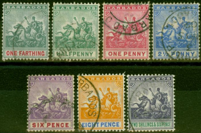 Old Postage Stamp Barbados 1905 Set of 7 SG135-144 Fine Used