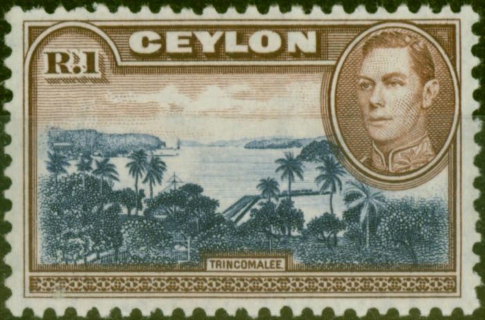 Old Postage Stamp from Ceylon 1944 1R Blue-Violet & Chocolate SG395a Wmk Upright Fine VLMM