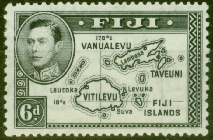 Old Postage Stamp from Fiji 1938 6d Black SG260 Die I Fine Lightly Mtd Mint