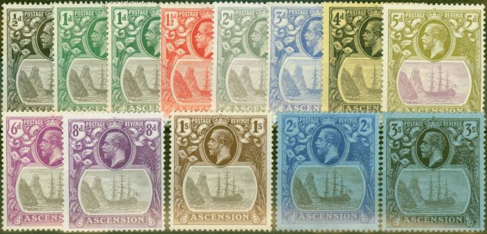 Old Postage Stamp from Ascension 1924-33 set of 13 SG10-20 V.F Lightly Mtd Mint