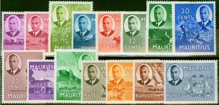 Old Postage Stamp Mauritius 1950 Set of 15 SG276-290 Fine MM