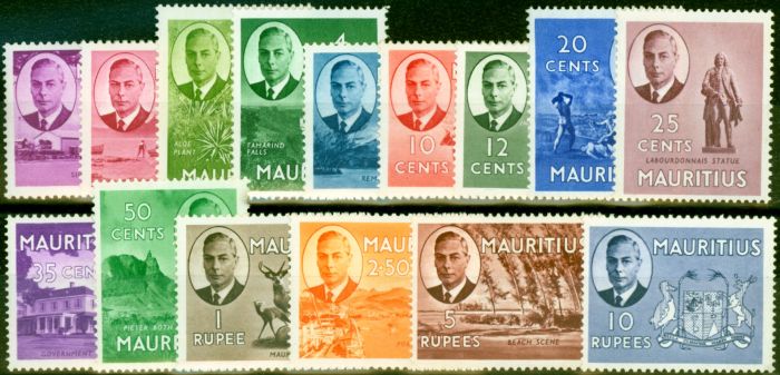 Old Postage Stamp from Mauritius 1950 Set of 15 SG276-290 Fine MNH
