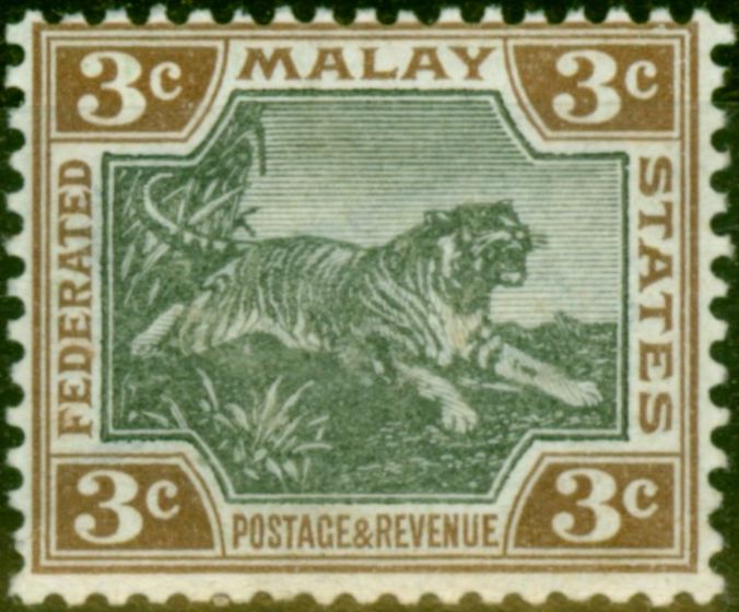 Old Postage Stamp from Fed of Malay States 1900 3c Grey & Brown SG16a Fine Lightly Mtd Mint