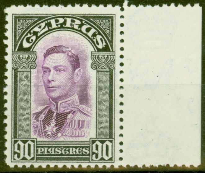 Rare Postage Stamp from Cyprus 1938 90pi Mauve & Black SG162 V.F Lightly Mtd Mint