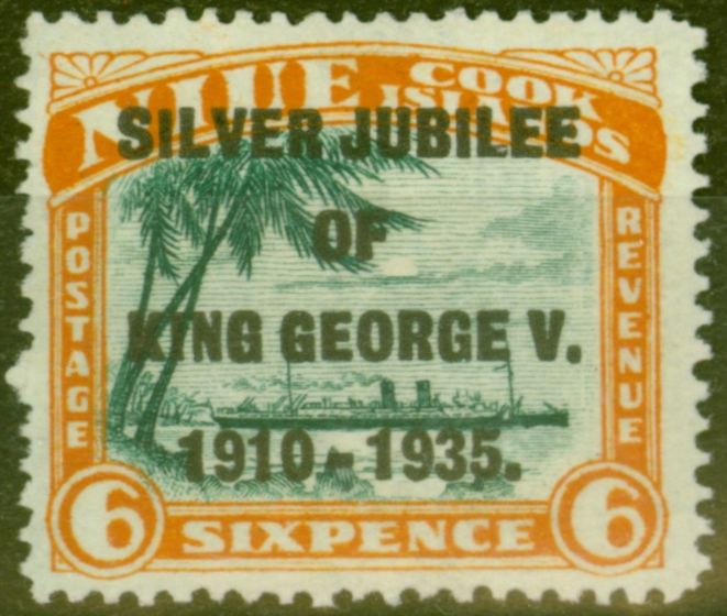 Collectible Postage Stamp from Niue 1935 Jubilee 6d Green & Orange SG71a Narrow N in King V.F MNH