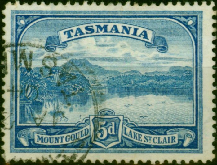 Old Postage Stamp Tasmania 1900 5d Bright Blue SG235 Fine Used
