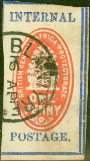 Rare Postage Stamp from B.C.A Nyasaland 1898 1d Vermilion & Dp Ultramarine SG56a Without Control Ave Used