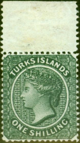 Valuable Postage Stamp from Turks Islands 1881 1s Slate-Green SG52 V.F Very Lightly Mtd Mint