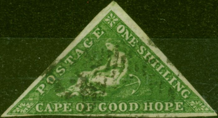 Collectible Postage Stamp from Cape of Good Hope 1858 1s Brt Yellow-Green SG8 Fine Used