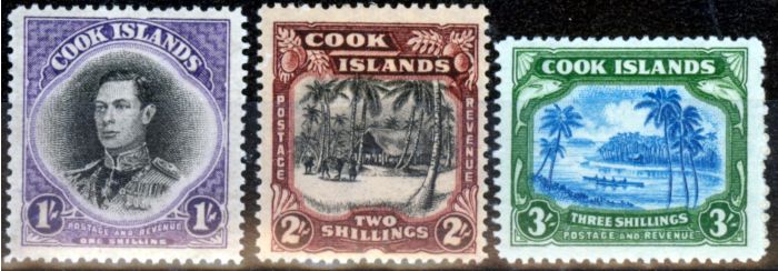 Rare Postage Stamp from Cook Islands 1938 set of 3 SG127-129 Fine Lightly Mtd Mint