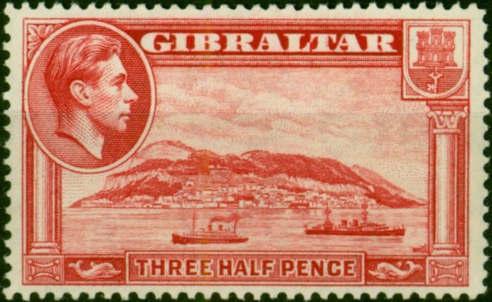 Gibraltar 1938 1 1/2d Carmine SG123 Fine LMM . King George VI (1936-1952) Mint Stamps