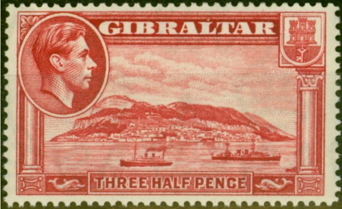 Collectible Postage Stamp from Gibraltar 1938 1 1/2d Carmine SG123 P.14 Fine Mtd Mint