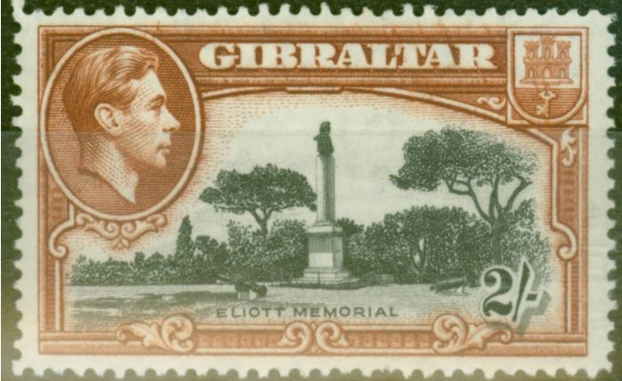 Rare Postage Stamp from Gibraltar 1938 2s Black & Brown SG128 P.14 Fine Lightly Mtd Mint
