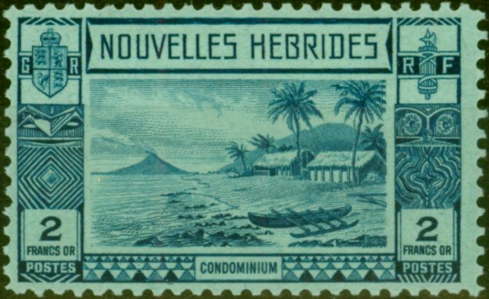 Old Postage Stamp New Hebrides 1938 2f Blue-Green SG61 Fine LMM