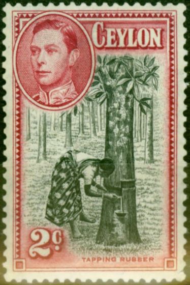 Old Postage Stamp from Ceylon 1938 2a Black & Carmine SG386a P.13.5 x 13 Fine LMM
