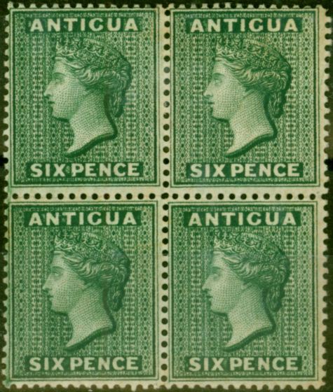 Valuable Postage Stamp Antigua 1884 6d Deep Green SG29 V.F & Fresh MM & MNH Block of 4 Scarce