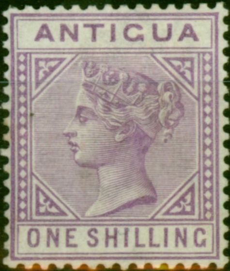 Old Postage Stamp Antigua 1886 1s Mauve SG30 V.F.VLMM (2)