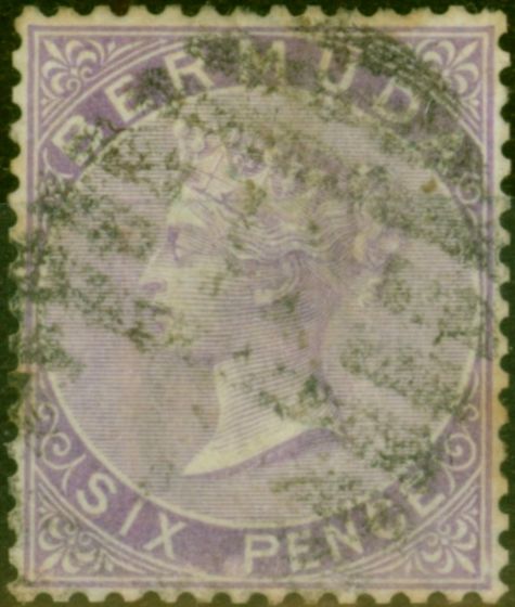 Rare Postage Stamp from Bermuda 1874 6d Dull Mauve SG7 Good Used