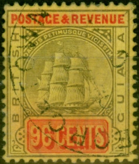 Old Postage Stamp British Guiana 1905 96c Black & Vermilion-Yellow SG250 Fine Used