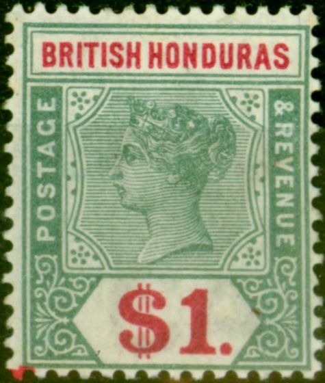 Collectible Postage Stamp from British Honduras 1899 $1 Green & Carmine SG63 Fine Lightly Mtd Mint
