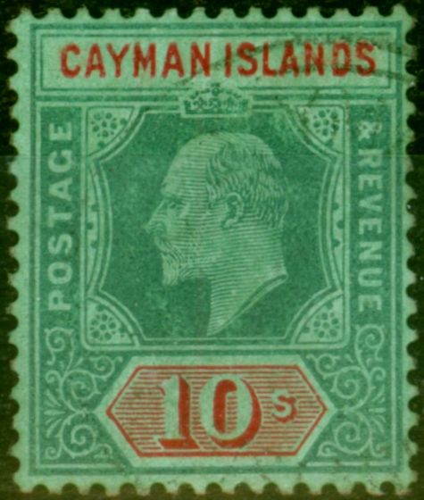 Valuable Postage Stamp from Cayman Islands 1908 10s Green & Red-Green SG34 Fine Used