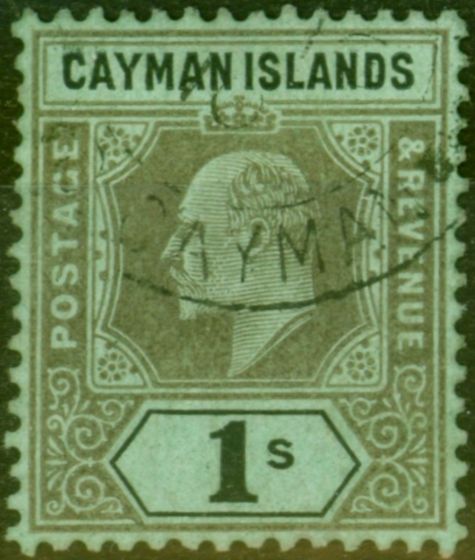 Old Postage Stamp from Cayman Islands 1909 1s Black-Green SG31 V.F.U