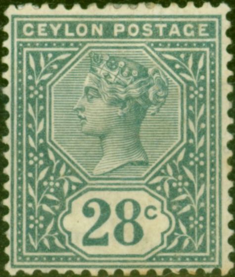 Rare Postage Stamp from Ceylon 1886 28c Slate SG199 Good Mtd Mint