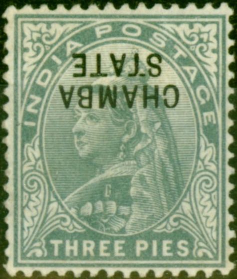 Old Postage Stamp from Chamba 1904 3p Grey SG23a Overprint Inverted Fine Mtd Mint